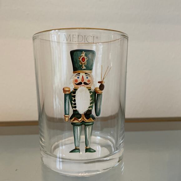Medici Christmas Nutcracker Glass Tumblers 11oz Set of 2 Holiday Green Gold New - Picture 10 of 15
